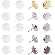 DIY Earring Jewelry, with Transparent Glass Cabochons and Brass Stud Earring Findings, Mixed Color, 7.4x7.3x2.5cm, 100pcs/box(KK-PH0035-36)