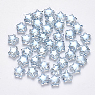 Transparent Spray Painted Glass Beads, Pearl Luster Plated, Star, Light Blue, 8x8.5x4mm, Hole: 1mm(X-GLAA-R211-04-G02)