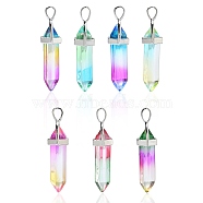 14Pcs 7 Colors Faceted Bullet Glass Pointed Pendants, with Platinum Plated Alloy Findings, Mixed Color, 41x13.5mm, Hole: 3.5mm, 2pcs/color(GLAA-CJ0001-71)