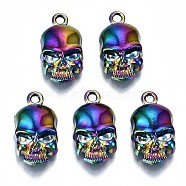 Alloy Pendants, Cadmium Free & Lead Free, Skull, Rainbow Color, 18.5x10x5mm, Hole: 1.6mm(PALLOY-N156-078-RS)