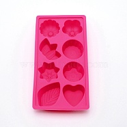 DIY Silicone Molds, Resin Casting Molds, Clay Craft Mold Tools, Flower & Leaf & Round & Star & Heart, Deep Pink, 235x120x35mm(DIY-TAC0016-18)