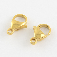 304 Stainless Steel Lobster Claw Clasps, Parrot Trigger Clasps, Manual Polishing, Real 24K Gold Plated, 15x9x4mm, Hole: 2mm(X-STAS-R050-15x9mm-02)