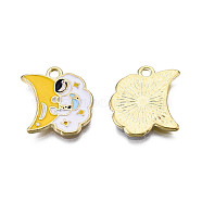 Alloy Enamel Pendants, Cadmium Free & Lead Free, Light Gold, Spaceman with Moon Charms, Gold, 17x15.5x1.5mm, Hole: 1.8mm(ENAM-N059-108)