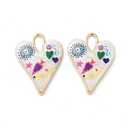 Rack Plating Alloy Enamel Pendants, with Resin, Heart with Evil Eye Charm, Cadmium Free & Nickel Free & Lead Free, Golden, Colorful, 34.5x25.5x4.5mm, Hole: 9x4mm(FIND-C050-09G-01)