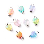Eco-Friendly Transparent Acrylic Charms, with Alloy Findings, Heart, Antique Silver, 14x8x4mm, Hole: 2mm(PALLOY-JF00749-01)