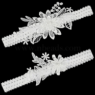 3D Flower Polyester Lace Elastic Bridal Garters, with Plastic Imitation Pearl, Wedding Garment Accessories, White, 205~210x75~90mm, 2pcs/set(AJEW-WH0470-03A)