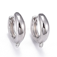 Brass Hoop Earrings, Huggie Hoop Earring Finding, Long-Lasting Plated, with Horizontal Loop, Ring, Real Platinum Plated, 16x15x2~4mm, Hole: 1.2mm, Pin: 1mm(EJEW-K083-33P)