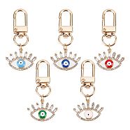 5Pcs 5 Colors Evil Eye Alloy Enamel Pendant Decorations, with Crystal Rhinestone & Light Gold Tone Iron Swivel Clasp, Mixed Color, 55mm, 1pc/color(KEYC-AR0001-18)