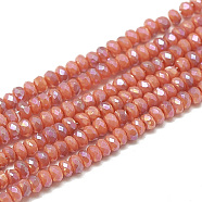 Electroplate Opaque Solid Color Glass Beads Strands, Faceted, Rondelle, Dark Salmon, 2.5x1.5mm, Hole: 0.8mm, about 160~165pcs/strand, 13.78 inch~14.17 inch(35~36cm)(X-EGLA-Q112-B10)