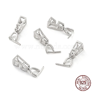 Rhodium Plated 925 Sterling Silver Ice Pick Pinch Bails, Hollow Trapezoid, Platinum, 9x5x4mm, Hole: 7x3mm, Inner Diameter: 4x2mm, Pin: 0.5mm(STER-Z001-117P)
