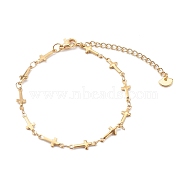 304 Stainless Steel Cross Link Bracelets, with Lobster Claw Clasps, Golden, 7-3/8 inch(18.7cm)(BJEW-JB06062)