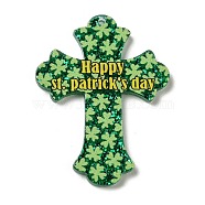 Saint Patrick's Day Theme Acrylic Pendants, with Glitter Powder, Cross, 39x30x2mm, Hole: 1.6mm(OACR-G028-01A)