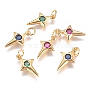 Brass Micro Pave Cubic Zirconia Charms, with Jump Ring, Long-Lasting Plated, Twinkling Star, Golden, Mixed Color, 14x7x2.5mm, Hole: 3mm(ZIRC-G168-53G)