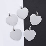 304 Stainless Steel Stamping Blank Tag Pendants, Heart, Stainless Steel Color, 28x26x2mm, Hole: 5x8mm(STAS-P055-04P)