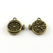 Clock Tibetan Style Alloy Pendants, Cadmium Free & Lead Free, Antique Bronze, 20.5x17x3.5mm, Hole: 2mm, about 400pcs/1000g(TIBEP-R344-70AB-LF)