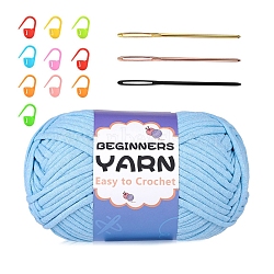 DIY Knitting Tool Kit, with Core Filling Cotton Yarn & Stitch Marker & Needle, for Blanket Pillows Craft Crochet Yarns, Light Sky Blue, 157x92x92mm(PW-WGFCFDF-14)