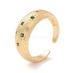 Cubic Zirconia Cuff Rings, Real 18K Gold Plated Brass Textured Dome Open Ring for Women, Cadmium Free & Lead Free, Green, US Size 6 1/2(16.9mm)(RJEW-P026-07G)