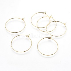 316 Surgical Stainless Steel Hoop Earring Findings, Wine Glass Charms Findings, Real 18K Gold Plated, 20~21 Gauge, 28.5~29.5x24~25x0.7~0.8mm(STAS-P221-01B-G)