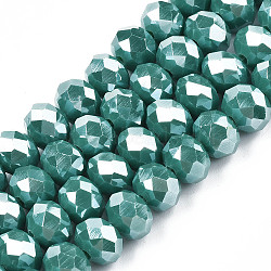 Electroplate Glass Beads Strands, Pearl Luster Plated, Faceted, Rondelle, Dark Cyan, 6x5mm, Hole: 1mm, about 84~85pcs/strand, 41.5~42cm(EGLA-A044-P6mm-A09)