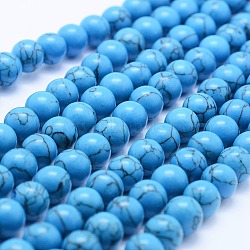 Synthetic Turquoise Beads Strands, Round, Blue, 6~6.5mm, Hole: 1mm, about 64pcs/strand, 15.3 inch(39cm)(G-F531-6mm-J03)