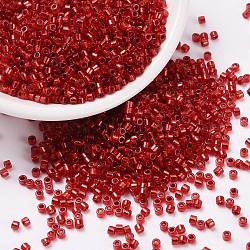 Cylinder Seed Beads, Silver Lined, Round Hole, Uniform Size, Red, 2x1.5mm, Hole: 0.8mm, about 888pcs/10g(X-SEED-H001-G07)