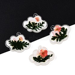 Epoxy Resin Pendants, with Dried Flower Inside, Cloud, 20.5x24.5x3.5~4mm, Hole: 1.4mm(RESI-T058-02H)