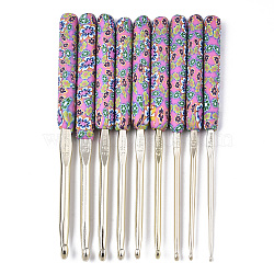 Aluminum Diverse Size Crochet Hooks Set, with Polymer Clay Handle, for Braiding Crochet Sewing Tools, Light Gold, Colorful, 150~155x10~12mm, pin: 2.5mm/3mm/3.5mm/4mm/4.5mm/5mm/5.5mm/6mm/6.5mm; 9pcs/set(TOOL-S015-014)