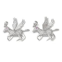 Brass Micro Pave Cubic Zirconia Pendants, Horse Charms, Real Platinum Plated, 24x25x3.5mm, Hole: 3x4mm(KK-F862-05P)