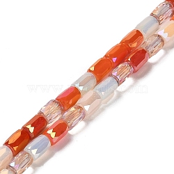 Electroplate Glass Beads Strands, Faceted, Column, Orange, 6~6.5x4mm, Hole: 0.8mm, about 80pcs/strand, 20.12~20.24 inch(51.1~51.4cm)(EGLA-D030-08E)