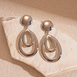 Alloy Dangle Stud Earrings, Hollow Teardrop, Platinum, 72x35mm(FS-WG44C9E-02)