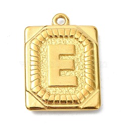 Ion Plating(IP) 304 Stainless Steel Pendants, Rectangle with Letter Charm, Real 18K Gold Plated, Letter E, 24.5x18x3mm, Hole: 1.8mm(STAS-U033-01G-E)