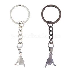Pull Hook Gesture Alloy Pendant Keychain, for Car Key Bag Pendant Decoration, Gunmetal & Platinum, 8.15cm, 2pcs/set(KEYC-WH0036-36B)