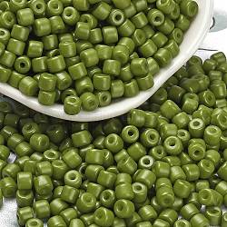 Baking Paint Pearlized Glass Seed Beads, Round Hole, Cylinder, Dark Olive Green, 4.5x3.5mm, Hole: 1.2mm, about 5625pcs/pound(SEED-C001-04A-09)