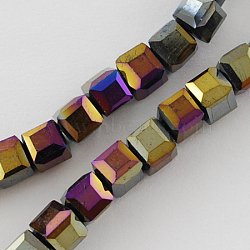 Electroplate Glass Beads Strands, AB Color Plated, Faceted, Cube, Black, 6x6x6mm, Hole: 1mm, about 100pcs/strand, 22 inch(EGLA-R030-6x6mm-07)