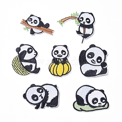 Cute Panda Computerized Embroidery Cloth Iron on/Sew on Patches, Appliques Costume Accessories, for Backpacks, Clothes, 35~51x33~58mm, 7pcs/set(DIY-X0293-71)