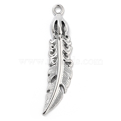 Tibetan Style Alloy Pendants, Feather, 60x15.5x6.5mm, Hole: 3mm(FIND-U006-13AS-03)