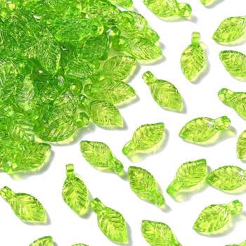 100Pcs Transparent Acrylic Charms, Leaf Charm, Green, 10.5x5x3.5mm, Hole: 1.4mm