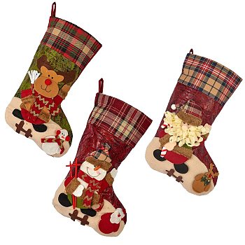 3Pcs 3 Style Christmas Socks Gift Bags, for Christmas Decorations, Colorful, 470x290x33mm, 1pc/style