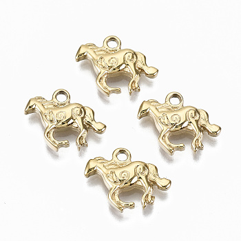 304 Stainless Steel Charms, Horse, Real 14K Gold Plated, 11.5x14.5x2.5mm, Hole: 1.6mm