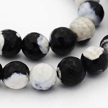Natural Weathered Agate Faceted Round Beads Strands, Dyed, Grade A, Black, 10mm, Hole: 1mm, about 37pcs/strand, 15 inch