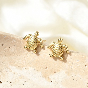 Brass Stud Earrings, Lead Free & Cadmium Free, Long-Lasting Plated, Rack Plating, Real 18K Gold Plated, Tortoise, 10x10mm