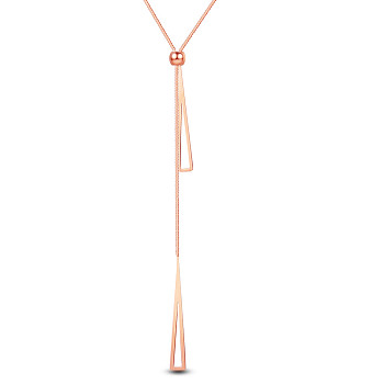 SHEGRACE Titanium Steel Lariat Necklaces, with Lobster Caw Clasps, Triangle, Rose Gold, 16.1 inch(41cm)