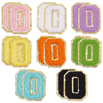 Elite 16Pcs 8 Colors Computerized Towel Embroidery Cloth Self Adhesive Patches, Chenille Appliques, Letter O, 55x40x4mm, 2pcs/color