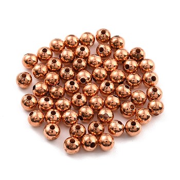 Round Rack Plating & Long-Lasting Plated Brass Beads, Nickel Free, Rose Gold, 5mm, Hole: 1mm