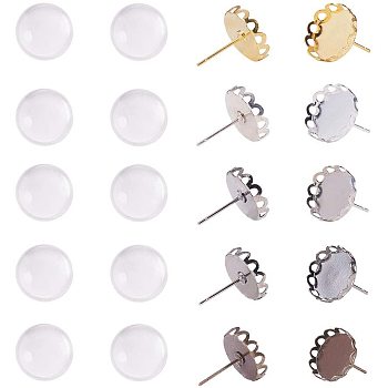 DIY Earring Jewelry, with Transparent Glass Cabochons and Brass Stud Earring Findings, Mixed Color, 7.4x7.3x2.5cm, 100pcs/box