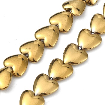 Electroplated Synthetic Non-magnetic Hematite Beads Strands, Long-Lasting Plated, Heart, Golden Plated, 11~12x11~12x4~4.5mm, Hole: 1~1.2mm, about 35~40pcs/strand, 14.57~16.54(37~42cm)