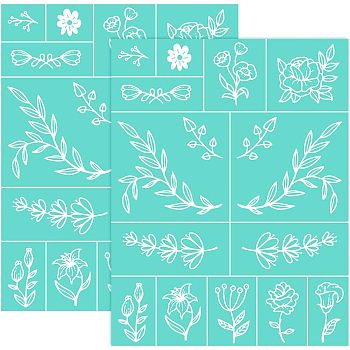 Self-Adhesive Silk Screen Printing Stencil, for Painting on Wood, DIY Decoration T-Shirt Fabric, Turquoise, Floral Pattern, 28x22cm