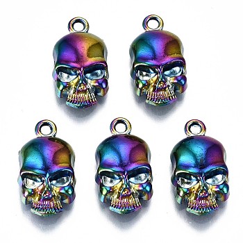 Alloy Pendants, Cadmium Free & Lead Free, Skull, Rainbow Color, 18.5x10x5mm, Hole: 1.6mm