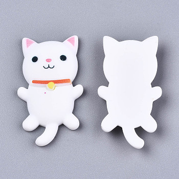 Resin Cabochons, Cat, White, 37x21x6mm
