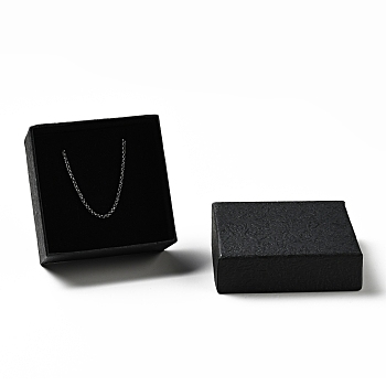 Texture Paper Jewelry Gift Boxes, with Sponge Mat Inside, Square, Black, 7.5x7.5x3.4cm, Inner Diameter: 6.9x6.9cm, Deep: 3.2cm